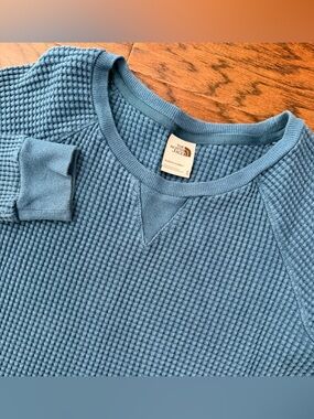 The North Face Womens Shirt Crewneck Waffle Knit Thermal Long Sleeve XL Blue